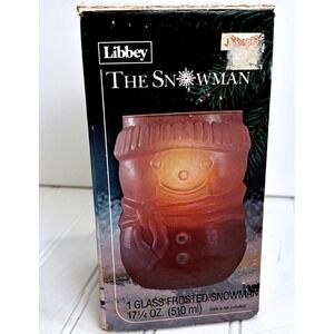 Vintage Libbey Frosted Glass Snowman Candle Holder Holiday Votive Winter‎ Decor